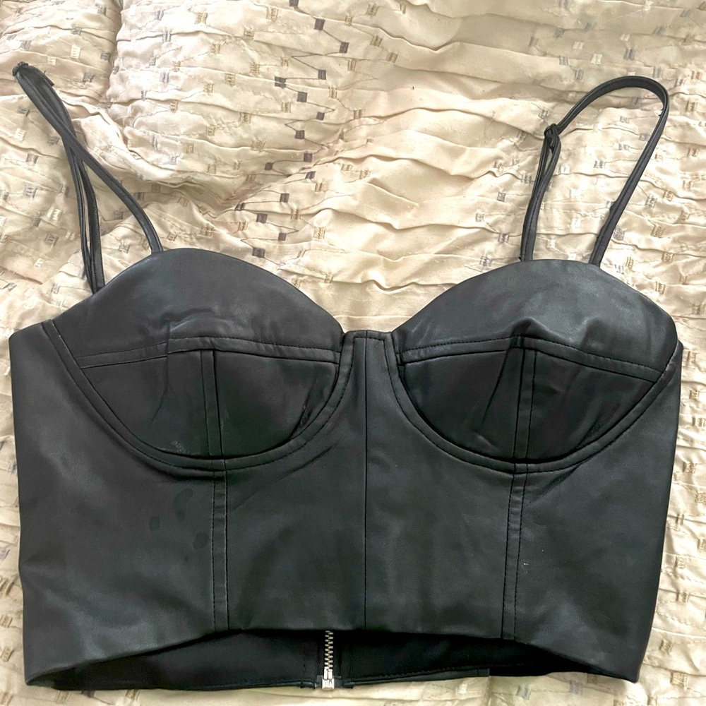 Black pleather crop top